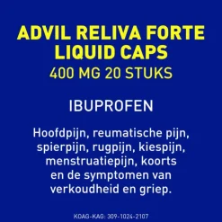 Advil Reliva Forte Liquid-Caps 400 mg Ibuprofen voor Pijn en Koorts 20 stuks