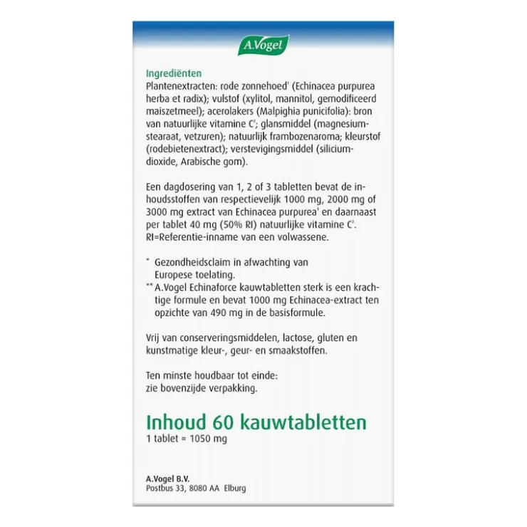 A.Vogel Echinaforce Sterk** + Vitamine C Weerstand1* Kauwtabletten 60 stuks