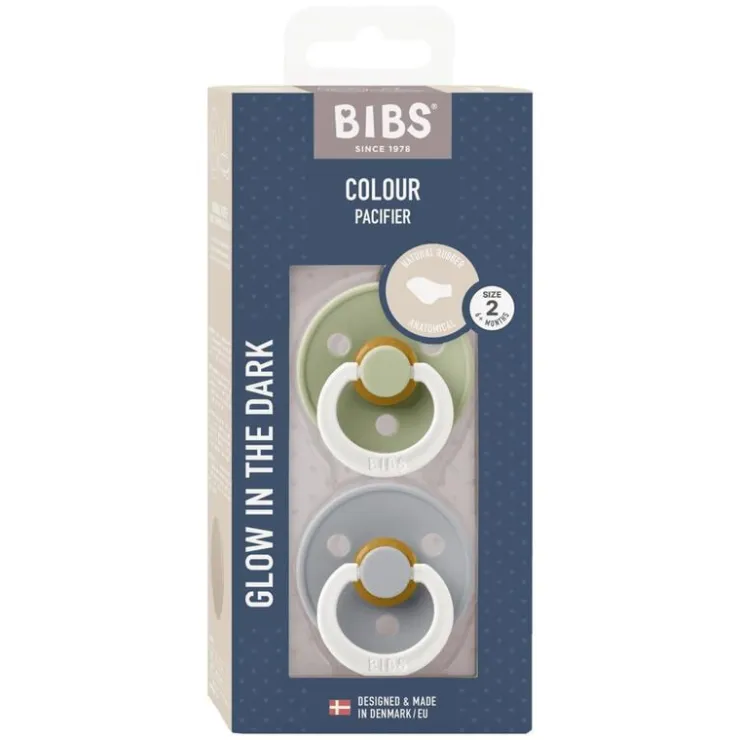 Bibs Anatomische Glow in the dark Fopspeen Two Pack Natuurlijk Rubber Sage/Cloud Maat 2