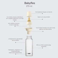 Bibs Babyfles 270 ML Ivory met Latex speen en opvouwbaar trechtertje