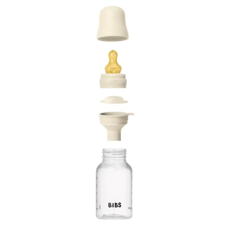 Bibs Babyfles 150 ML Ivory met Latex speen en opvouwbaar trechtertje