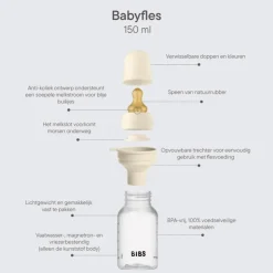 Bibs Babyfles 150 ML Sage met Latex speen en opvouwbaar trechtertje