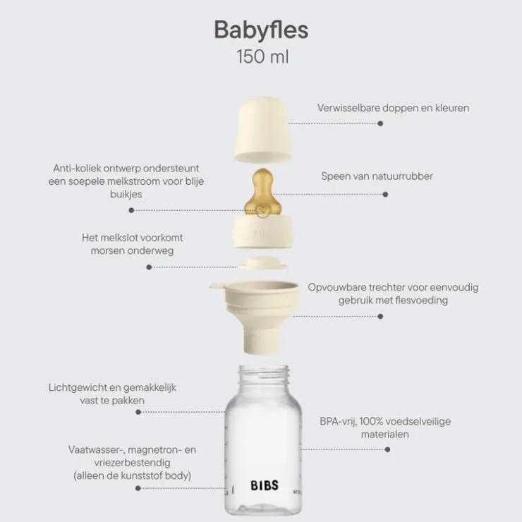 Bibs Babyfles 150 ML Sage met Latex speen en opvouwbaar trechtertje