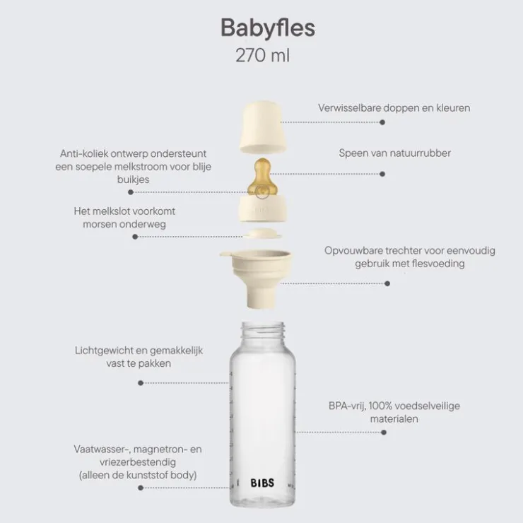 Bibs Babyfles 270 ML Sage met Latex speen en opvouwbaar trechtertje