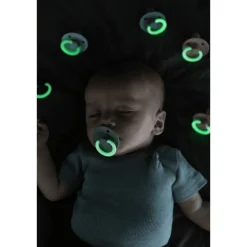 Bibs Glow in the dark Fopspeen Two Pack Natuurlijk Rubber Iron/Baby Blue Maat 2