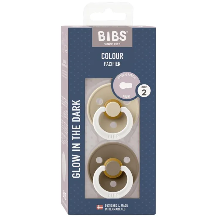 Bibs Glow in the dark Fopspeen Two Pack Natuurlijk Rubber Vanilla/Dark Oak Maat 2