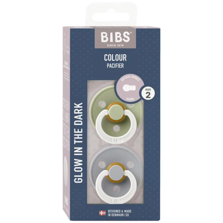 Bibs Glow in the dark Fopspeen Two Pack Natuurlijk Rubber Sage/Cloud Maat 2