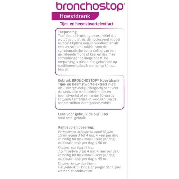 Bronchostop Hoestdrank bij Vastzittende Hoest en Keelpijn 200 ML