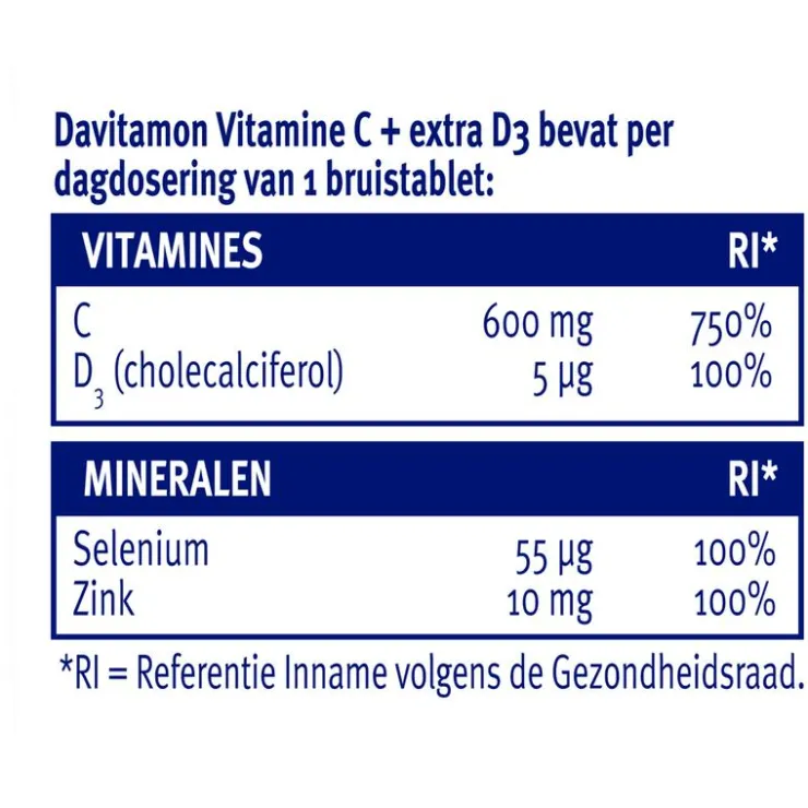 Davitamon Forte Vitamine C + Extra D3 Bruistabletten 15 stuks