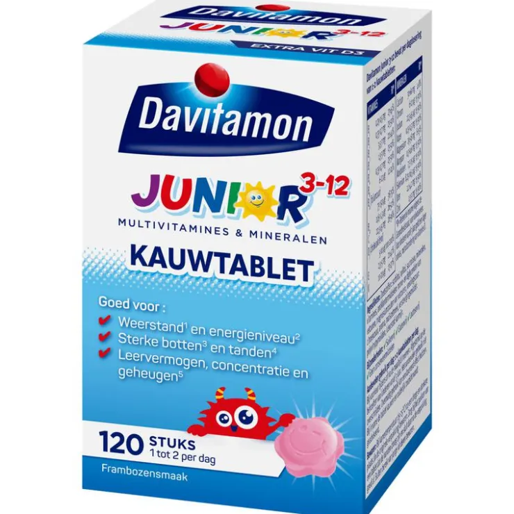 Davitamon Junior 3+ Multivitamine Kinderen Frambozensmaak 120 Kauwvitamines