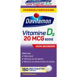 Davitamon Vitamine D3 20 mcg Smelttabletten Voordeelverpakking 150 stuks