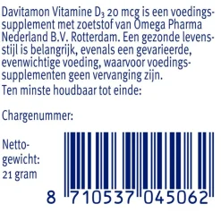 Davitamon Vitamine D3 20 mcg Smelttabletten Voordeelverpakking 150 stuks