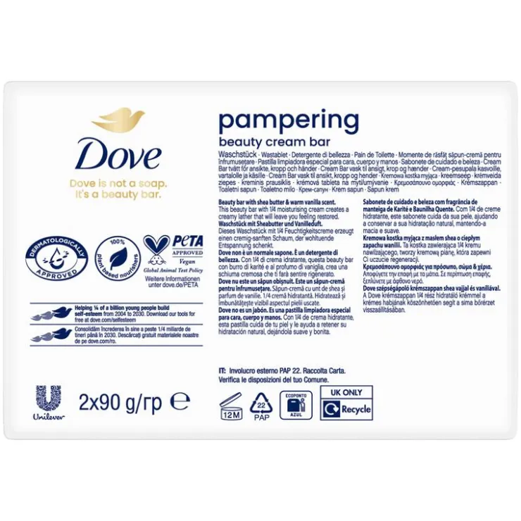 Dove Beauty Cream Sheabutter & Vanille Handzeep Bar 2 x 90 GR