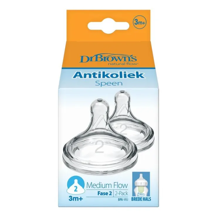 Dr. Brown's Dr. Brown’s Flesspeen 3+ Maanden Fase 2 Brede Halsfles 2 stuks