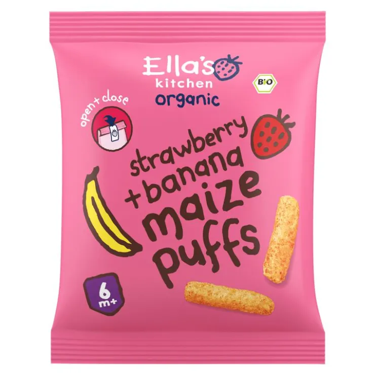 Ella's Kitchen Maize Puffs Aardbei Banaan Snack Biologisch 6+ Maanden 20 GR