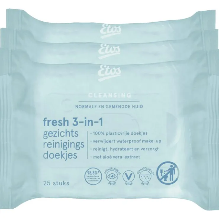 Etos Fresh 3-in-1 Face Cleansing Wipes 3 x 25 stuks
