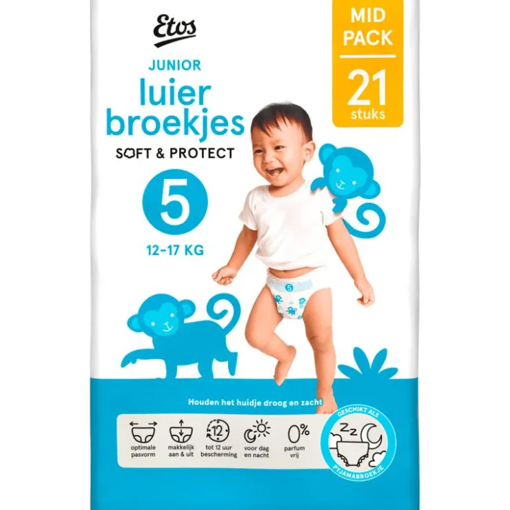 Etos Luierbroekjes Junior Maat 5 12-17 kg Mid Pack 21 stuks
