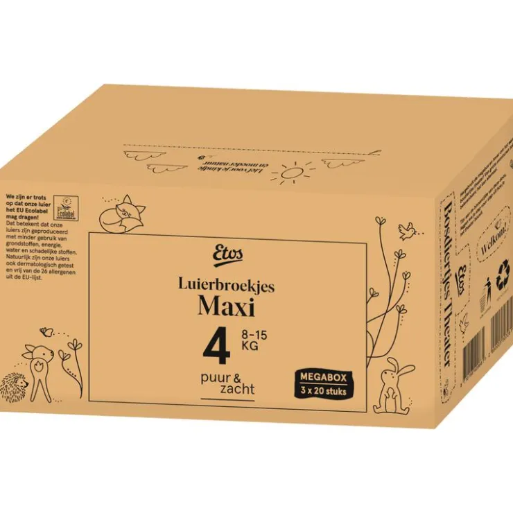 Etos Puur & Zacht Luierbroekjes Maat 4 Maxi 8-15 kg 60 stuks
