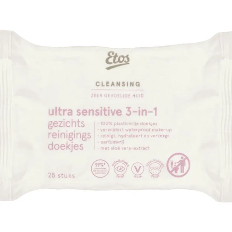 Etos Ultra Sensitive 3-in-1 Face Cleansing Wipes 25 stuks