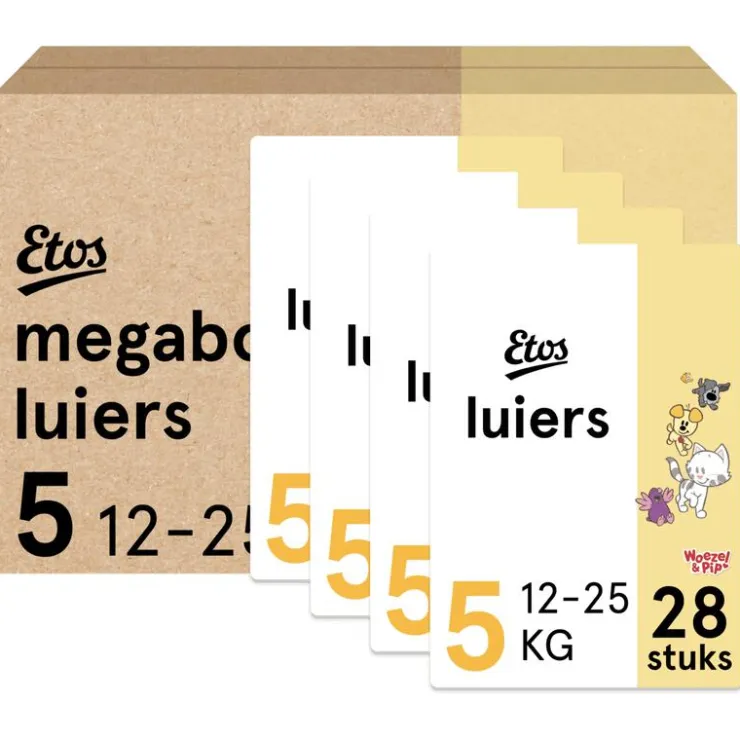 Etos Woezel & Pip Luiers Junior Maat 5 12-25 kg Megabox 4x28 stuks