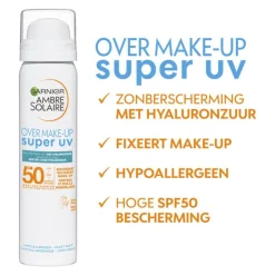 Garnier Ambre Solaire Over Make-up Super UV Mist SPF50 met Glycerine, Vitamine E en Hyaluronzuur 75ml
