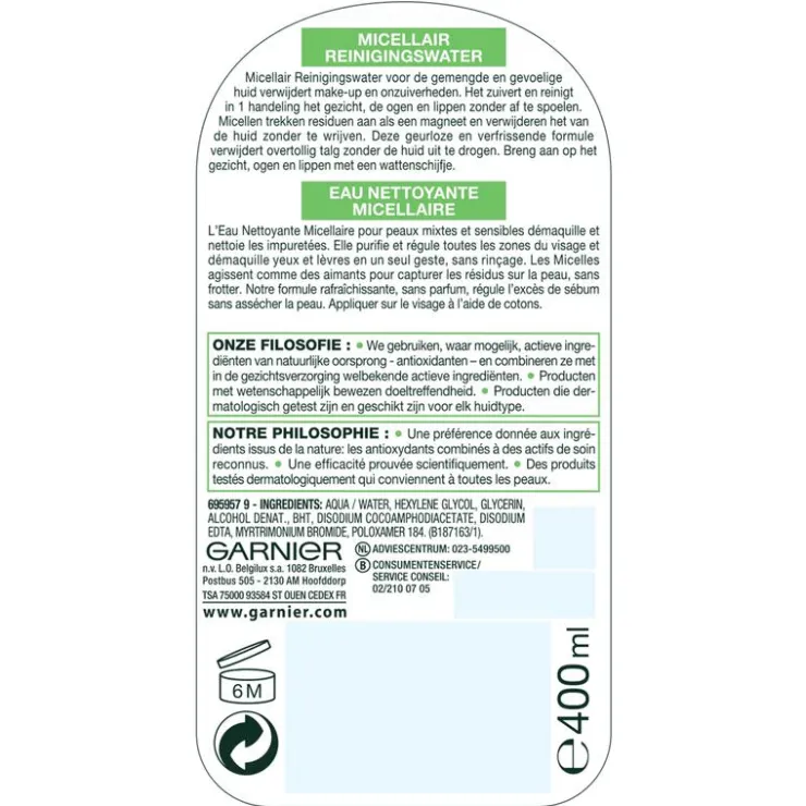 Garnier SkinActive Micellair Reinigingswater Vette Huid 400 ML