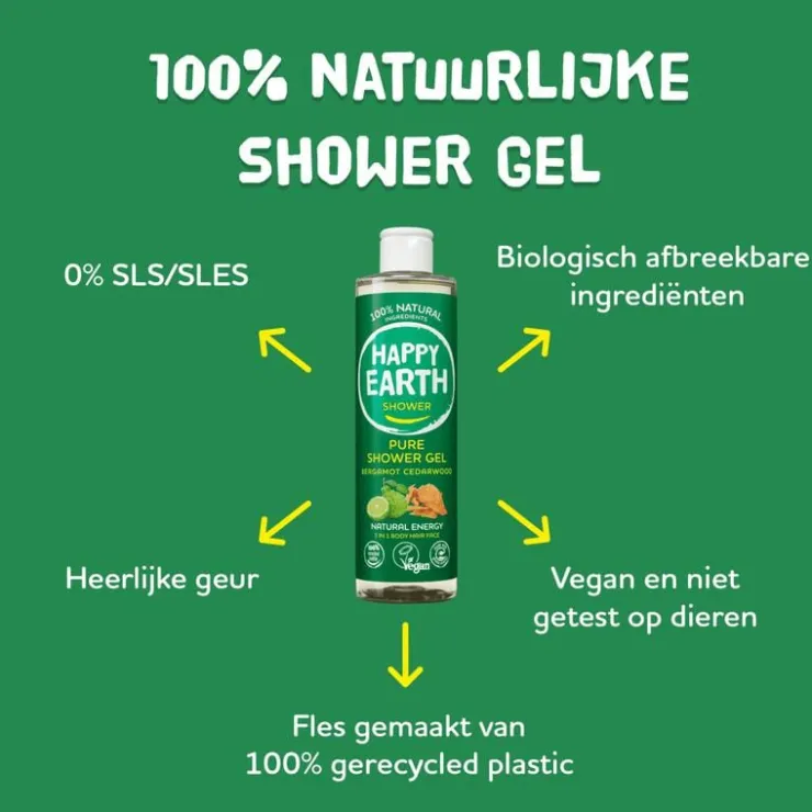 Happy Earth 100% Natuurlijke Bergamot Cedarwood Douchegel 300 ML