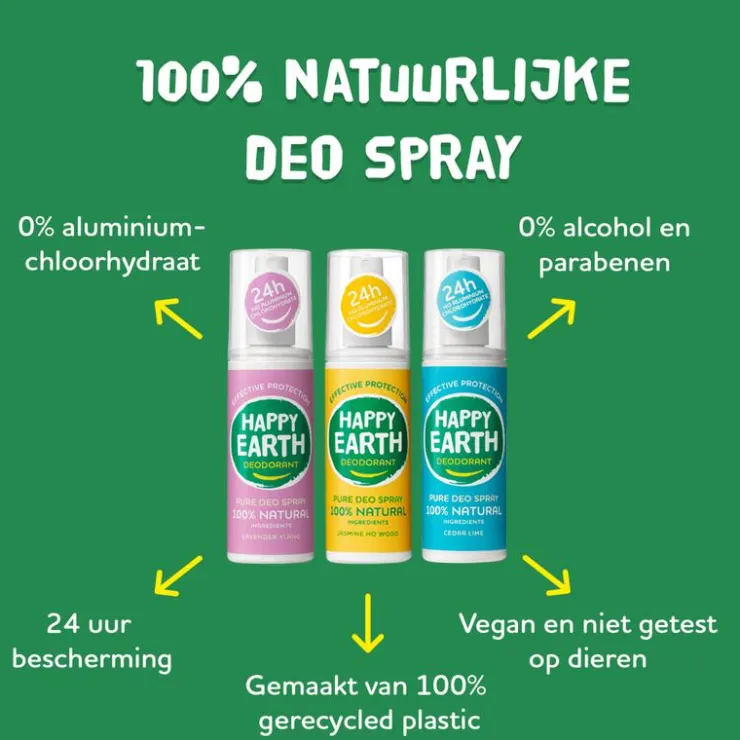 Happy Earth 100% Natuurlijke Jasmine Ho Wood Deodorant Spray 100 ML