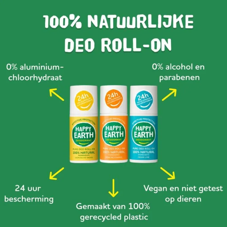 Happy Earth 100% Natuurlijke Cedar Lime Deodorant Roller 75 ML