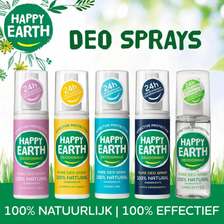 Happy Earth 100% Natuurlijke Unscented Deodorant Spray 100 ML