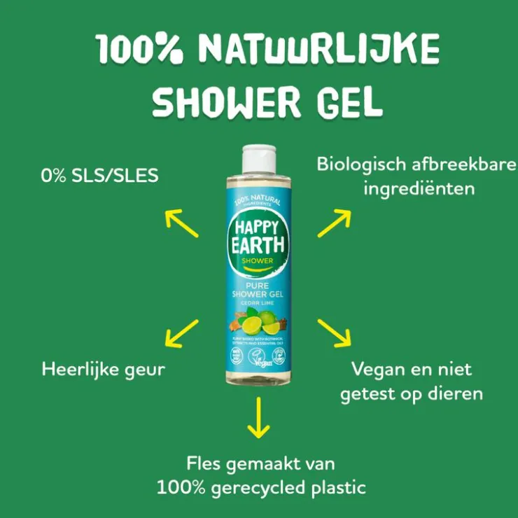 Happy Earth Cedar Lime 100% Natuurlijke Douchegel 300 ML