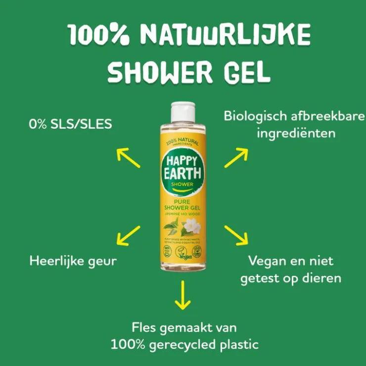 Happy Earth Jasmine Ho Wood 100% Natuurlijke Douchegel 300 ML