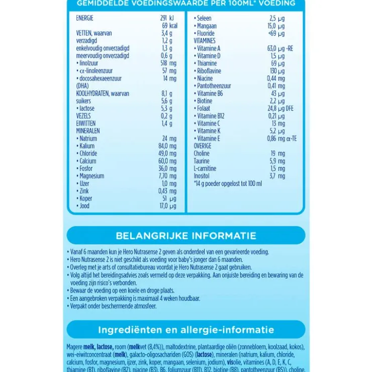 Hero Nutrasense Classic Opvolgmelk 2 (6-12m) met melkvet 700 GR