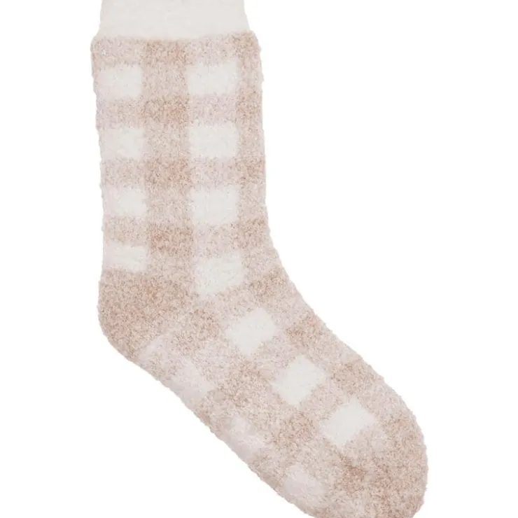 Impuls Fashion Huissokken wit beige ruit one size - 1 paar