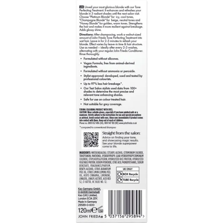 John Frieda Salon Blonde Tone Perfecting Treatment Platinum Blonde 120 ML