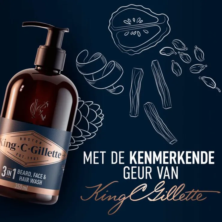 Heren King C Gillette King C. Gillette 3-in-1 Baard En Gezichtsreiniger 350 ML