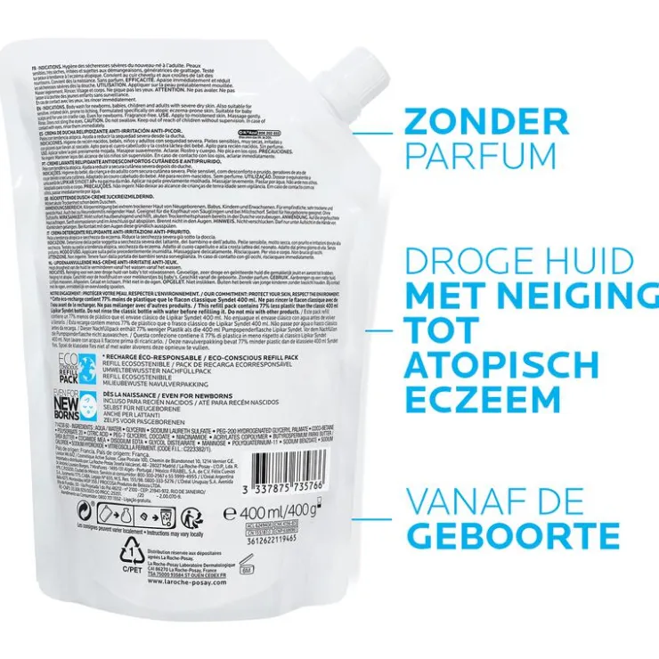 La Roche-Posay Lipikar Syndet AP+ Gel-Crème Navulverpakking 400 ML