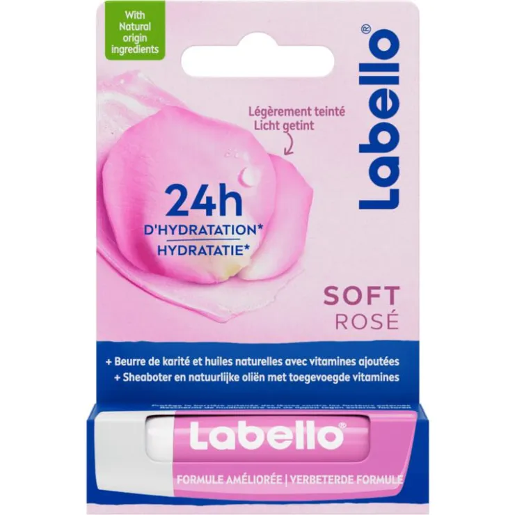 Labello Soft Rose Lippenbalsem 24u Hydratatie Zachtroze