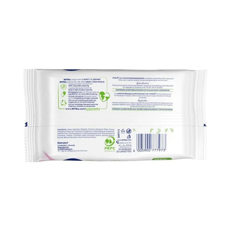 NIVEA 3-in-1 Reinigingsdoekjes Droge Huid 25 stuks