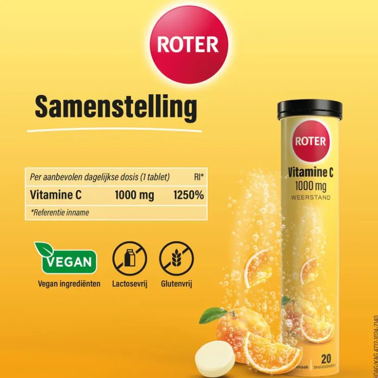 Roter Vitamine C Bruis 1000 mg Abrikoos-Sinaasappel 40 bruistabletten