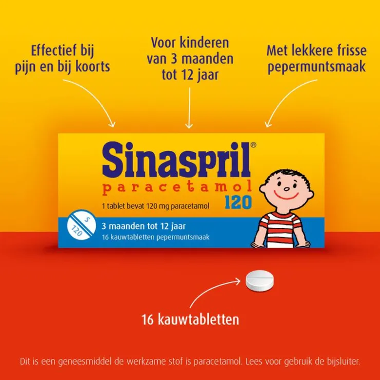 Sinaspril Paracetamol 120 mg 16 kauwtabletten