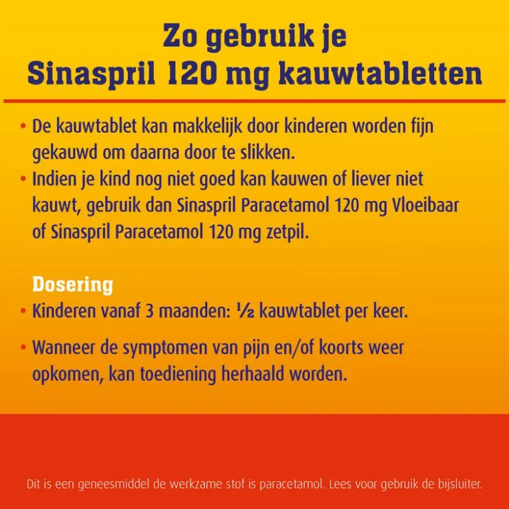 Sinaspril Paracetamol 120 mg 16 kauwtabletten