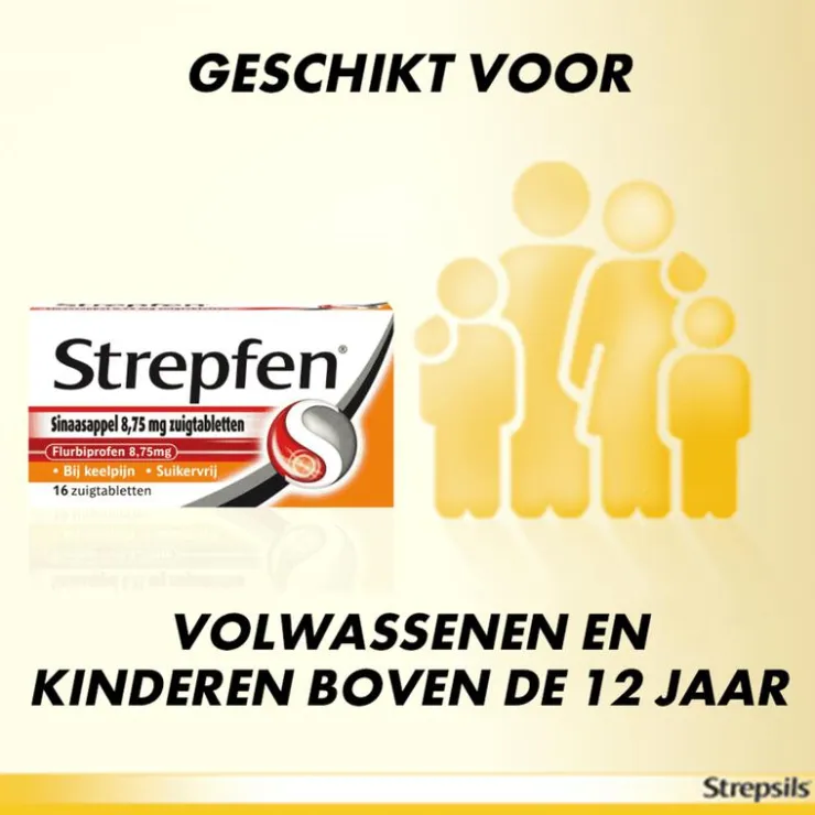Strepfen Sinaasappel Suikervrij 8,75 mg Zuigtabletten 16 Stuks