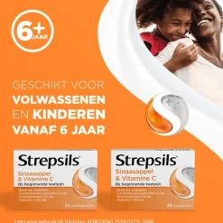 Strepsils Sinaasappel & Vitamine C Zuigtabletten 24 Stuks