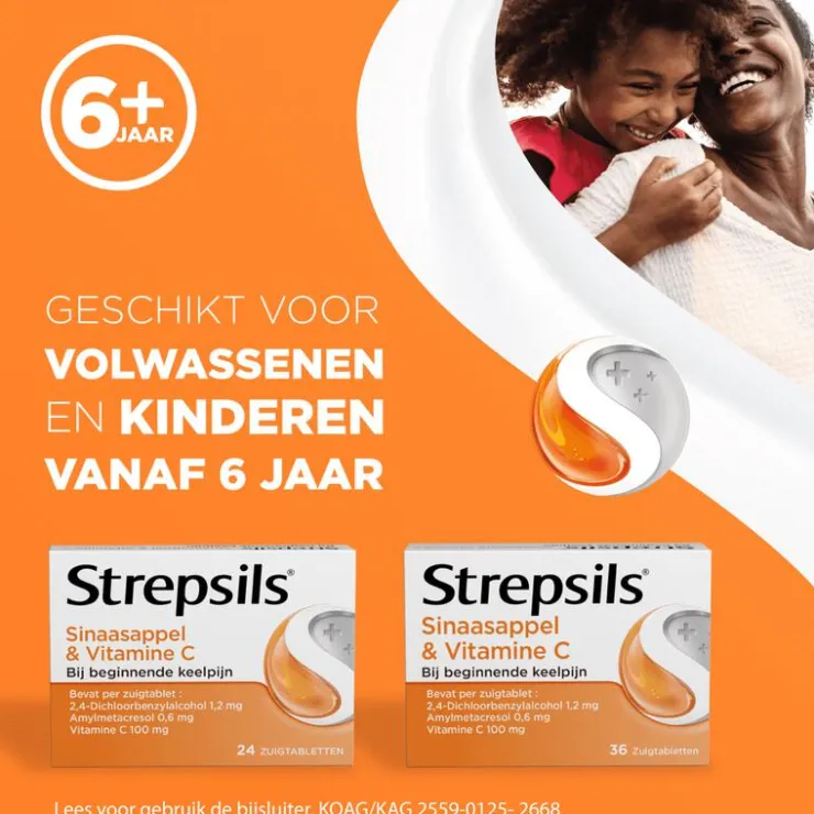 Strepsils Sinaasappel & Vitamine C Zuigtabletten 24 Stuks