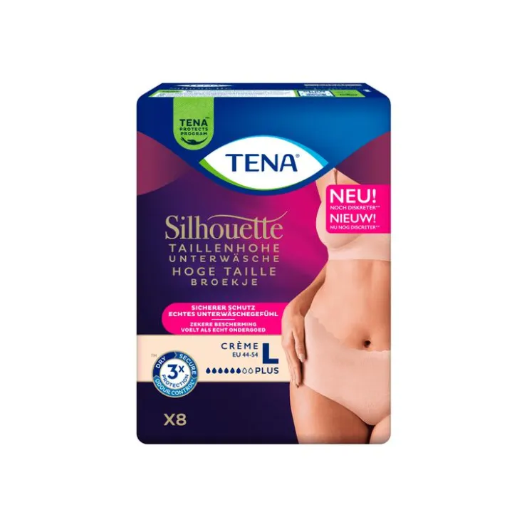 Tena Silhouette Plus High Waist Wegwerpbroekjes Crème L 8 stuks