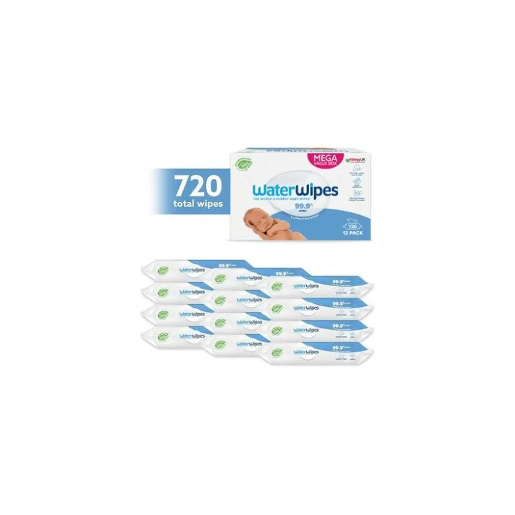 Waterwipes Billendoekjes Plasticvrij Gevoelige Huid Voordeeldoos 12x60 stuks