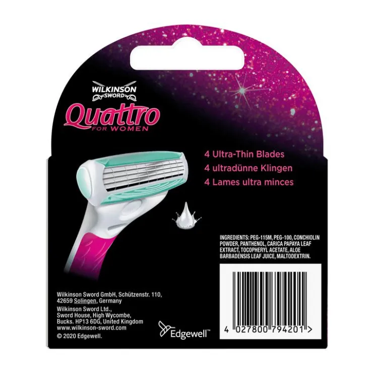 Heren Wilkinson Sword Quattro for Women Sensitive Navulmesjes 3+1 gratis